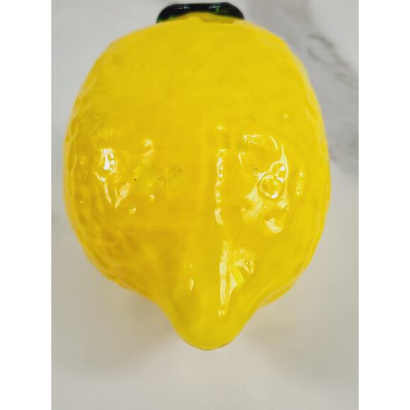 Art Glass Hand Blow Yellow Lemon w/ Green Leaf Vegetable 4" Home Decor 90s Vtg - Picture 6 of 12
